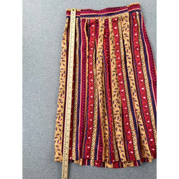 80s Vintage Boho Pleated Midi Skirt Size 12 High Waist A-Line Pull On Retro - Picture 5 of 12